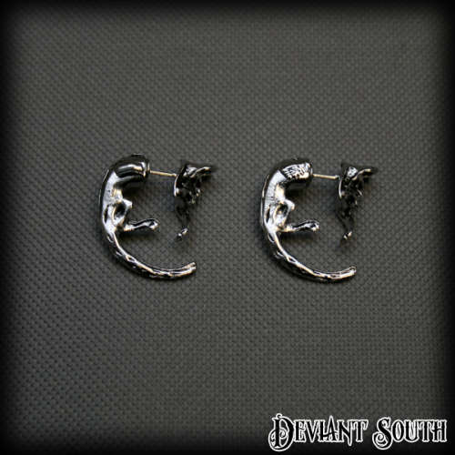 Cat Earrings with Long Tail (pair) - Silver