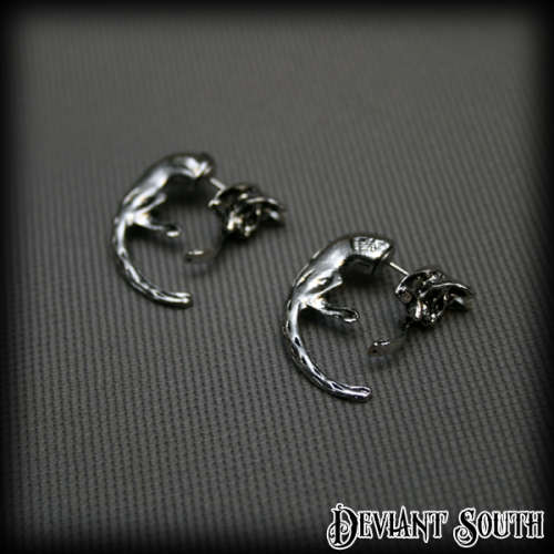 Cat Earrings with Long Tail (pair) - Silver
