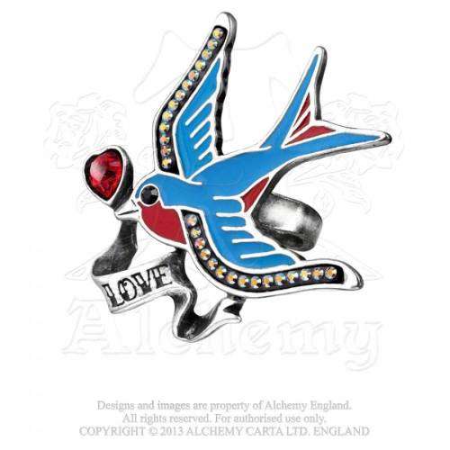 Last Chance! Alchemy Gothic ULFR4 Swallow Love Pewter Ring - UK Size: Q