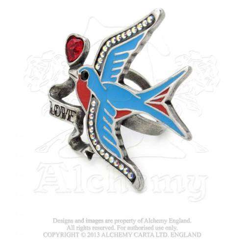 Last Chance! Alchemy Gothic ULFR4 Swallow Love Pewter Ring - UK Size: Q