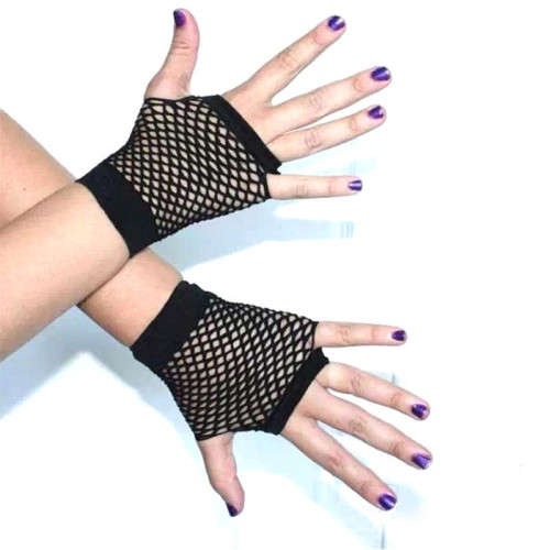 Fishnet Net Mesh Gloves Short - One Size - Black