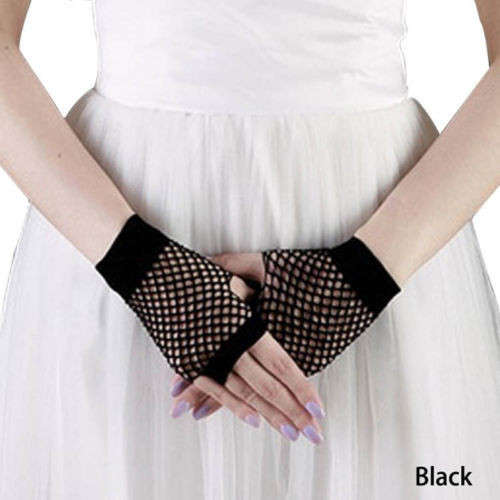 Fishnet Net Mesh Gloves Short - One Size - Black