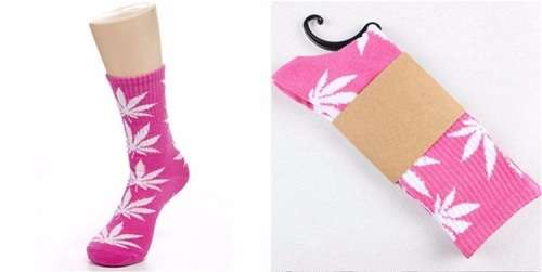 Weed Leaf Socks Pink and White