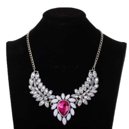 Water-drop-shape Pink Rhinestone Necklace