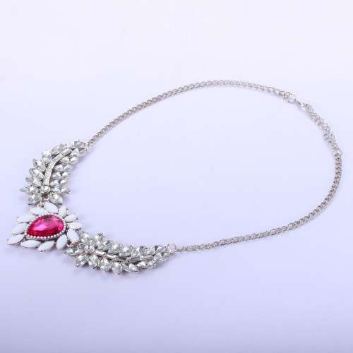 Water-drop-shape Pink Rhinestone Necklace