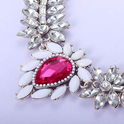 Water-drop-shape Pink Rhinestone Necklace