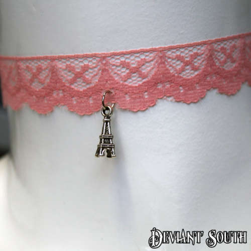 Pink Lace Choker with Eiffel Tower Charm