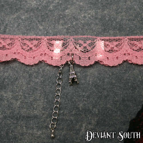Pink Lace Choker with Eiffel Tower Charm