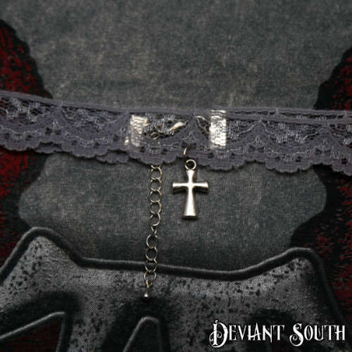 Grey Lace Choker with Cross Charm