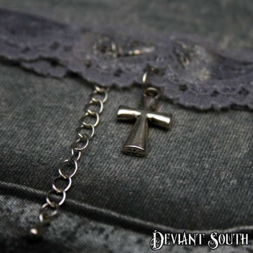 Grey Lace Choker with Cross Charm