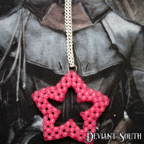 Pink Beaded Star with White Chain