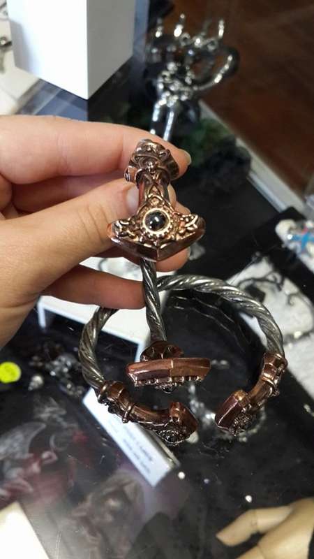 Alchemy Gothic A107 Thunder Torque pewter bangle - Size: Small -- Hematite