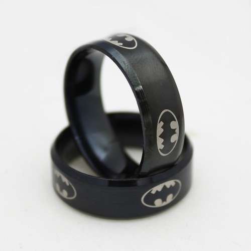 Stainless Steel Black Batman Ring Size: 6 | M