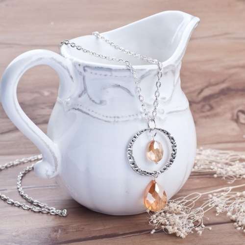 Silver Necklace with Orange Beads