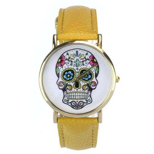 Sugar Skull Watch - Yellow Strap with Gold Face