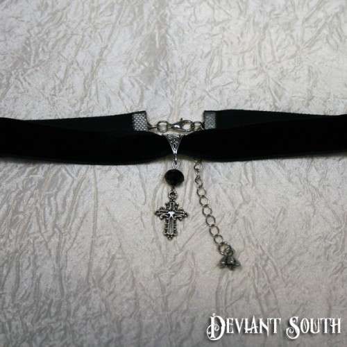 Cross Black Velvet Choker