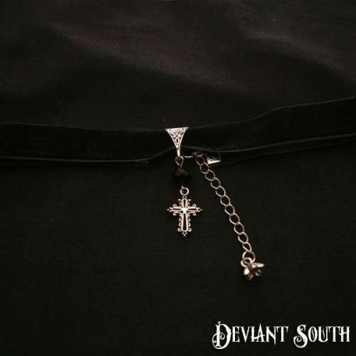 Cross Black Velvet Choker