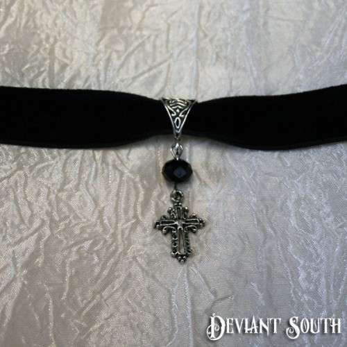 Cross Black Velvet Choker