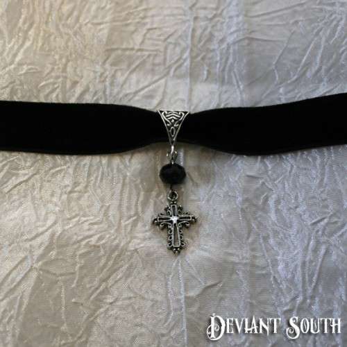 Cross Black Velvet Choker