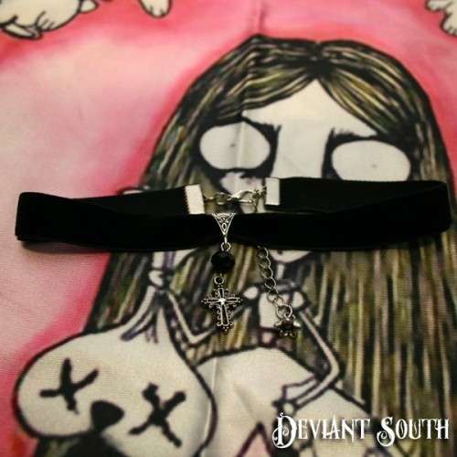 Cross Black Velvet Choker