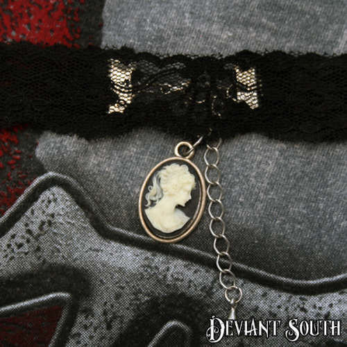 Deviant South Black Lace Choker with Lady Cameo (Facing Right)