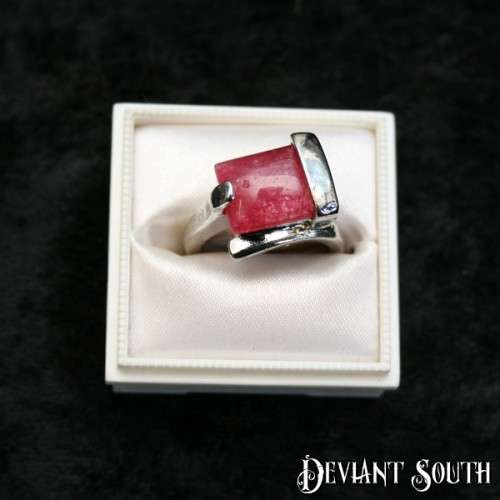 Dark Pink Stone Square Silver Ring Size US: 7 | UK: O