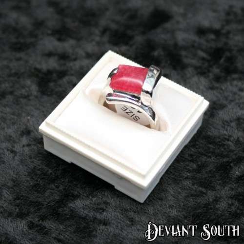 Dark Pink Stone Square Silver Ring Size US: 7 | UK: O