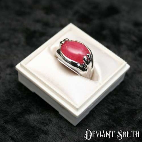 Dark Pink Stone Oval Silver Ring Size US: -6 | UK: N