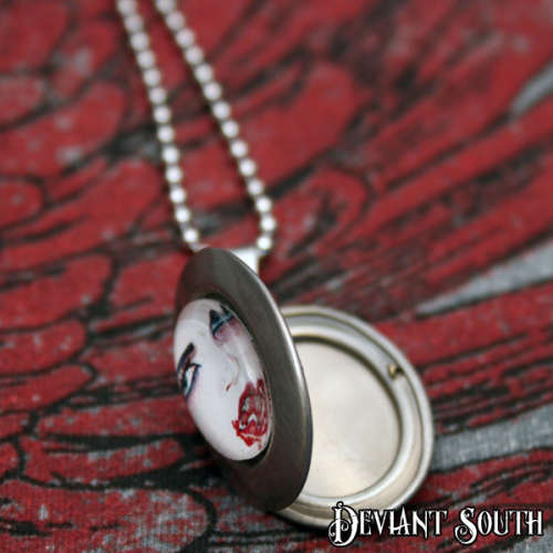 HAND CRAFTED - Deviant South Vampire Cabochon Locket on Silver Ball Chain