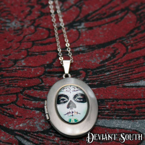 HAND CRAFTED - Deviant South Sugar Skull Cabochon Locket