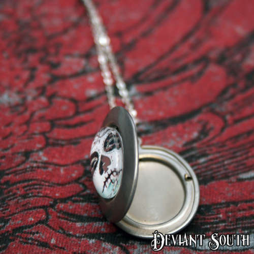 HAND CRAFTED - Deviant South Sugar Skull Cabochon Locket