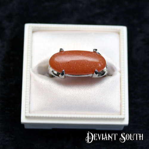 Light Brown Oval Stone Silver Ring Size (US | UK) -8 | R