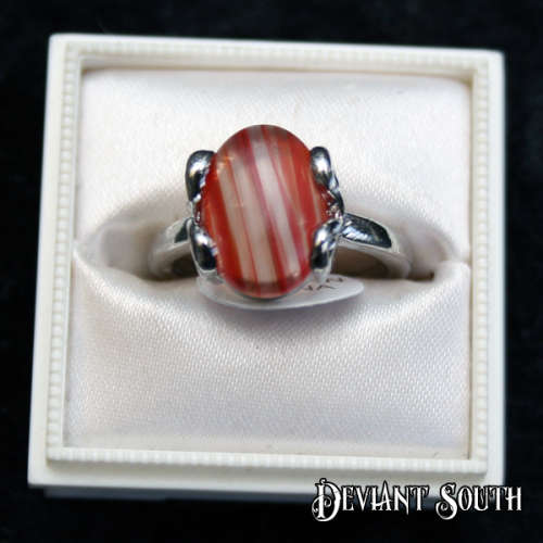 Clear and Red Multi-tone Oval Silver Ring Size (US | UK) -7 | P