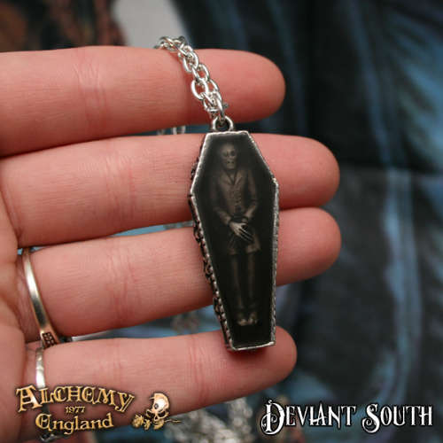 Alchemy Gothic P183 Nosferatu`s Rest -- vampire coffin pewter enamel pendant necklace