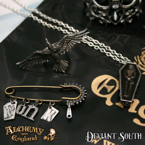 Alchemy Gothic P183 Nosferatu`s Rest -- vampire coffin pewter enamel pendant necklace