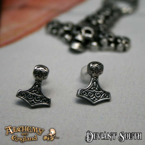 Alchemy Gothic E384 Thor Hammer Studs stud earrings (pair) -- Fine English Pewter