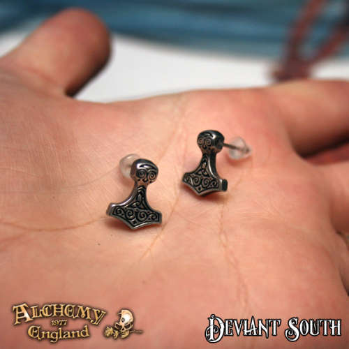 Alchemy Gothic E384 Thor Hammer Studs stud earrings (pair) -- Fine English Pewter