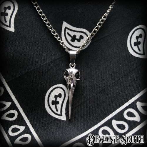 Black-eyed Bird Skull Pendant Silver Necklace