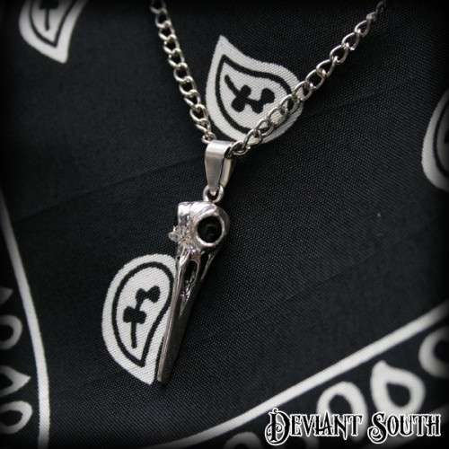 Black-eyed Bird Skull Pendant Silver Necklace