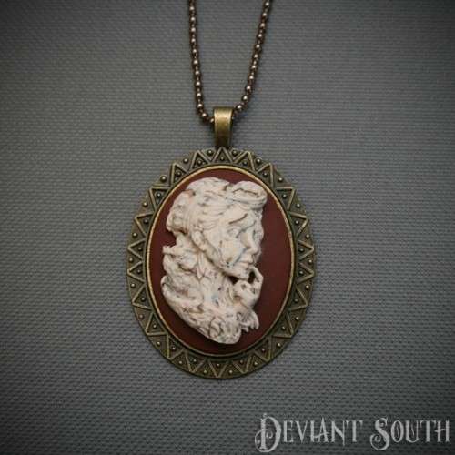 Bronze Frame Owl Lady Cameo Ball-chain Necklace