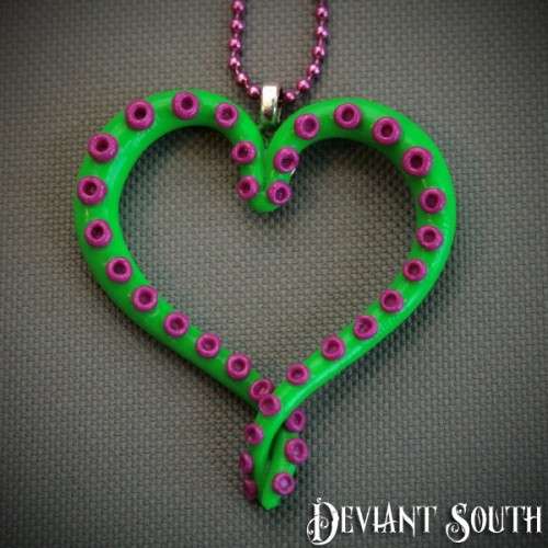Deviant South Green Purple Tentacle Heart Pendant Necklace