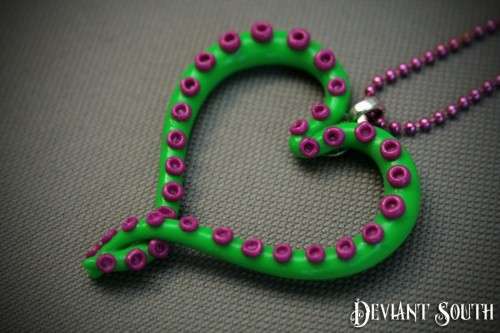 Deviant South Green Purple Tentacle Heart Pendant Necklace