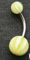 Acrylic Belly Ring - White and Yellow Stripes