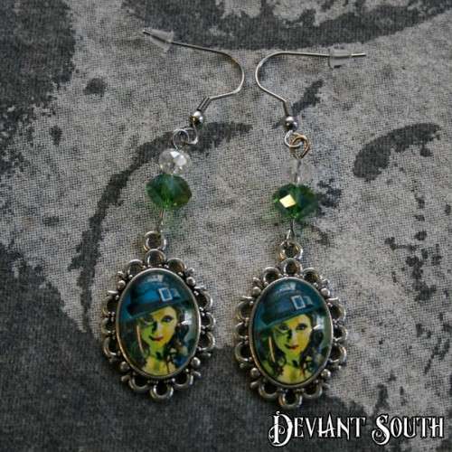 Deviant South Cabochon Earrings (pair) - Green Witch Buckle Hat