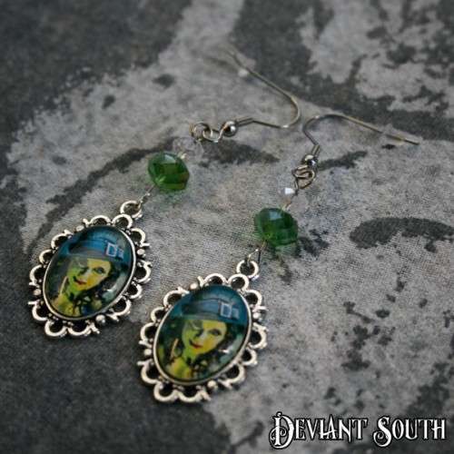 Deviant South Cabochon Earrings (pair) - Green Witch Buckle Hat