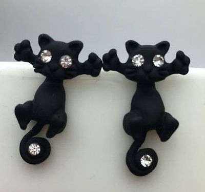 Cats with White Rhinestone Eyes Stud Earrings (pair)
