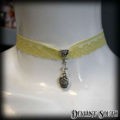 Sugar Skull Yellow Lace Choker