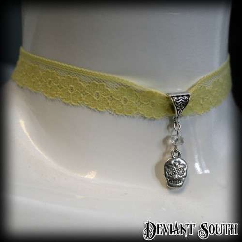 Sugar Skull Yellow Lace Choker