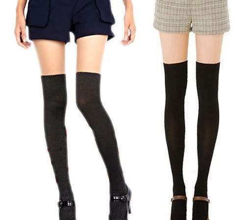 Black Mock Thigh High Over-the-knee Pantyhose Stockings - One Size Fits Most (Small)