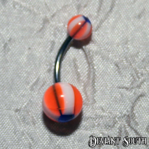 Acrylic Belly Ring Acrylic - Blue Square with White and Orange Stripes